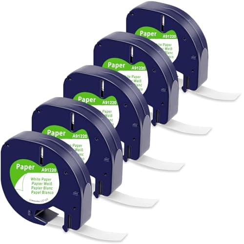 Image of Compatible with Dymo Label Tape Paper White, Compatible with Dymo Letratag Refills 12mm x 4m 91200 S0721520 Band for LT-100H LT-100T LT-110T QX50 XR XM 2000, Black on White, 5-Pack