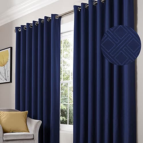 Image of Alan Symonds Blackout Curtains Eyelet Ring Top Diamond, Blue 66 x 72, 66x72