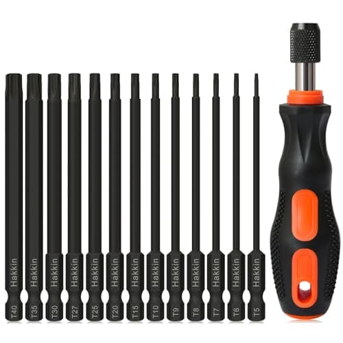 Image of 100mm Torx Screwdriver Sets Hakkin Long Torx Bit Set S2 Steel Magnetic Torx Security Bits 1/4”Hex Shank Star Screwdriver Bits T5, T6, T8, T9, T10, T15, T20, T25, T27, T30, T35, T40
