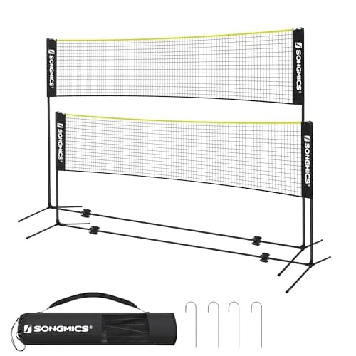 Image of SONGMICS 4M Badminton Net Volleyball Net Adjustable Height Portable Set for Tennis, Beach, Volleyball, Garden, Park, Outdoor, Black and Yellow SYQ400B02