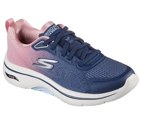 Image of Skechers Women's Go Walk Arch Fit 2.0 Meredith Sneaker, Navy Textile/Pink Trim, 5.5 UK