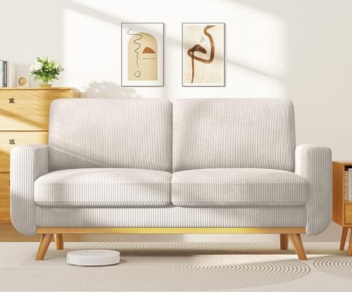 Image of Vesgantti 172cm Loveseat Sofa Light Grey, Comfy Corduroy Couch with Spring Cushion, 2 Seater Sofa with Solid Wood, Sofa Couch with Deep Seat, Sofa for Bedroom, Loveseat for Living Room, Office Couch