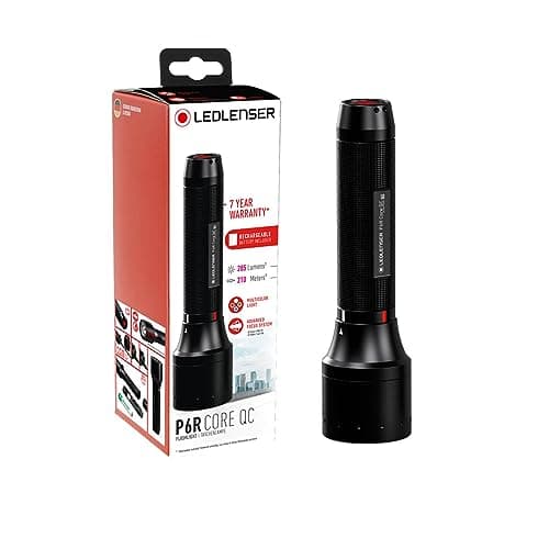 Image of Ledlenser P6R Core QC | 2020 | LED Rechargeable Torch, White, Red, Green, Blue Light Modes, 270lm, Up to 110h Battery, Strobe, Focusable 335m Beam, IP54, Camping, Hiking, Fishing, Hunting, Emergency