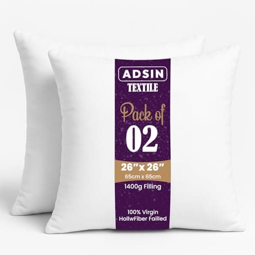 Image of Set of 2-65cm x 65cm Luxury Hollowfibre New White Hollowfiber Cushion Pad Inner Stuffer Pillow Polyester Insert Square Hypoallergenic (Pack of 2 | 26" x 26")