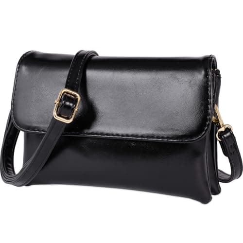 Image of Toptime Cross Body Bag Women, Oiled Leather Phone Bags for Women Crossbody with Card Slots, Small Shoulder Bag with Adjustable Strap, Black Ladies Bags with Multiple Pockets for Travelling Shopping