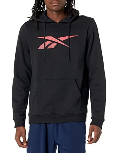 Image of Reebok Men's Regular Big Hoodie, Black/Vector Red Vector Logo, X-Small