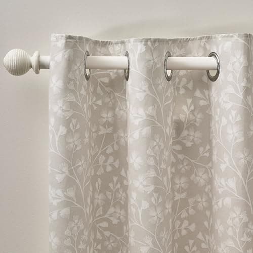 Image of Catherine Lansfield Brooke Floral 46x54 Inch Lined Eyelet Curtains Two Panels Natural