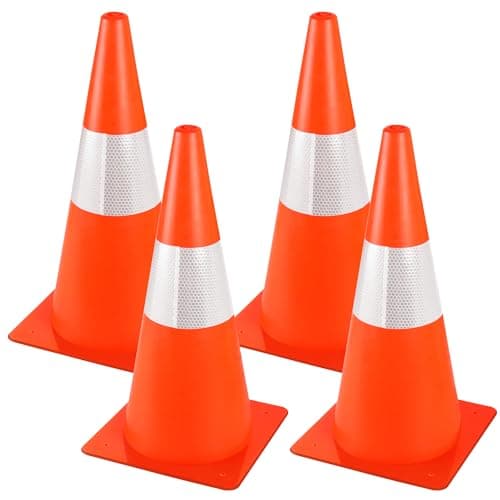 Image of 38 cm Warning Traffic Cones, Set of 4 Orange Reflective Warning Cones Traffic Cones / Traffic Cones / Pylon for Parking Lots, Road Safety Marker Cones for Outdoor Activities and Festive Events