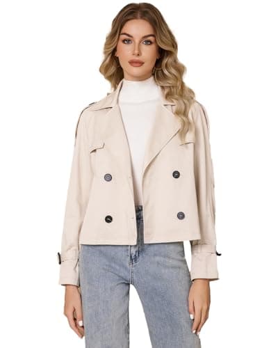 Image of DIASHINY Women’s Cropped Trench Coat, Double Breasted Short Jacket Casual Trendy Long Sleeve Outwear Beige S