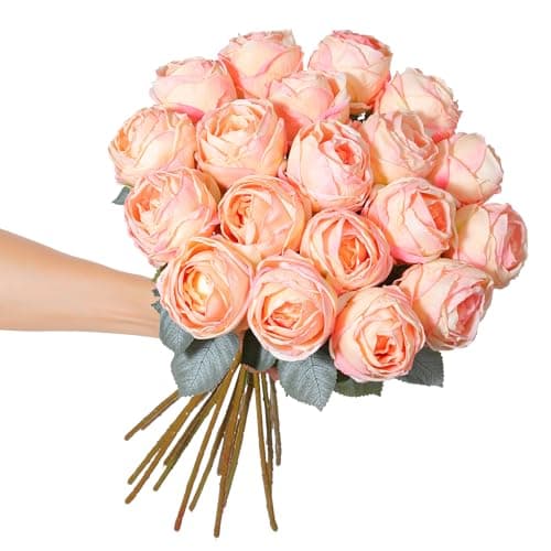 Image of Kisflower 10 Pcs Artificial Pink Rose, 20" Tall Single Long Stem Fake Silk Flower for Table, Office, Party, Wedding, Home Decor (Pink, 10pcs)