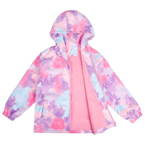 Image of LACOFIA Girl's Waterproof Jacket with Fleece Lined Kid's Windbreaker School Hooded Coat Children Outdoor Raincoat for Autumn/Early Winter Multicolor 3-4 Years