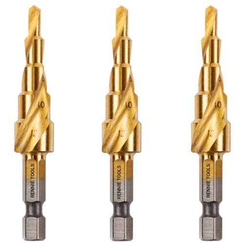 Image of 3 Pack - 4mm to 12mm Spiral Flute Step Drill Bits High Speed Steel Titanium Coated, Metric Hex Shank, HSS Tool Set for DIY Plastic Wood Steel Metal Aluminum. Cone Cutter Hole Cutter Drill Bits