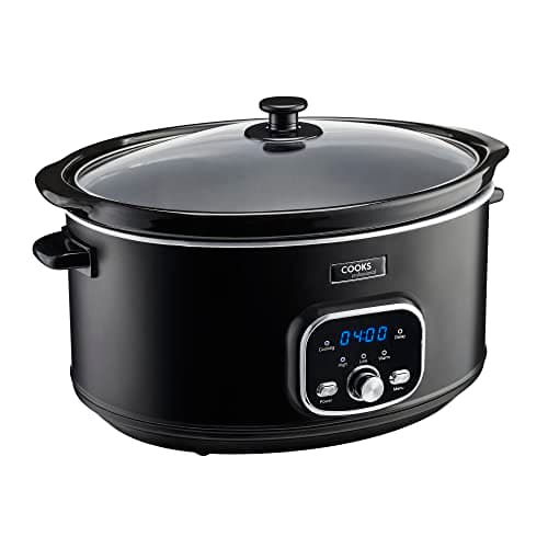 Image of Cooks Professional Digital Slow Cooker 6.5 Litre with Glass Lid, Cool Touch Handles, Dishwasher Safe Bowl, 2 Heat Settings & Keep Warm & Delay Functions | Large One Pot Cooking Machine | Black