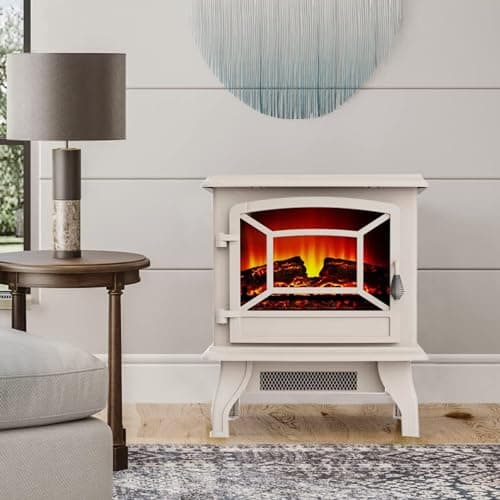 Image of Panana Freestanding Electric Stove with Heater Fire Place Flame Effect,Fireplace Log Wood Burner Effect 1800W-2000W(White, Style B) MC-ADFE07WH