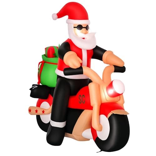 Image of HOMCOM 5.5ft Christmas Inflatable Santa Claus Riding a Motorcycle Blow Up Decoration Xmas Décor for Garden