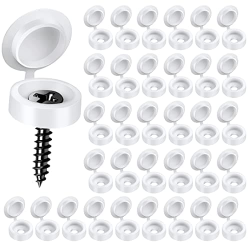 Image of HNYYZL 150 PCS Screw Caps, Plastic Hinged Screw Cover Caps White , Snap Washer Covers Flip Tops, Screw Protection ( S )