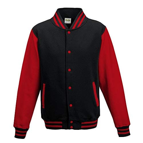 Image of Just Hoods Varsity Jacket Unisex College Jacket, Womens Men Unisex, College Jacke 'Varsity Jacket', Jet Black/Fire Red, L