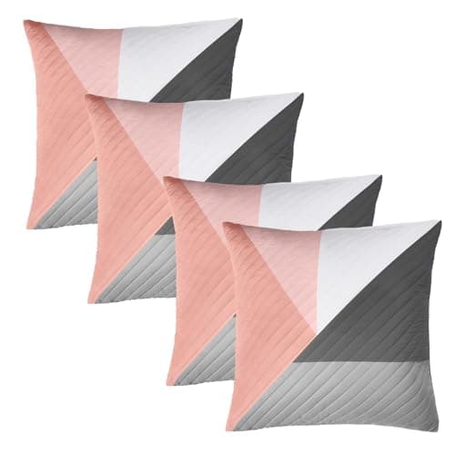 Image of OHS Cushions 4 Pack Ralph Pinsonic Covers, Soft Stylish Geo Pinsonic Design Decorative Pillowcases with Hidden Zipper For Sofa or Any Room, Blush - 45x45cm