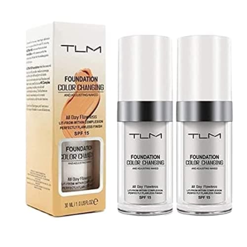 Image of TLM All Day Flawless Color Changing Foundation 30ml, Cream Makeup Base, Fragrance-Free, Warm Skin Tone, Nude Face Moisturizing Liquid Cover Concealer, (2 BOTTLE OF 30ML)