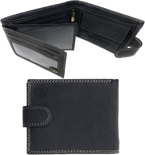 Image of MOIRENTO Men's Genuine Black Leather Wallet | 7 Card Slots | Coin Pocket | RFID Blocking | Driving Licence Window | Bifold Wallets for Men UK UK BLK02HW