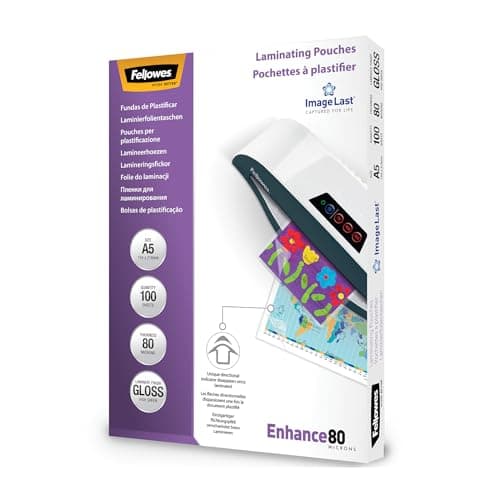 Image of Fellowes Enhance A5 80 Micron Laminating Pouches (Pack of 100), Transparent