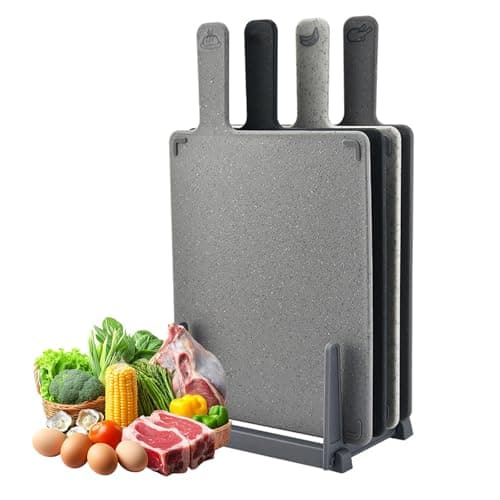 Image of Cutting Boards for Kitchen, Set of 4-Cutting Boards for Kitchen BPA Free, Large-Small Chopping Boards Non-Slip for Cooking Camping Dishwasher Safe, Reversible, with Grip Handle and Stand