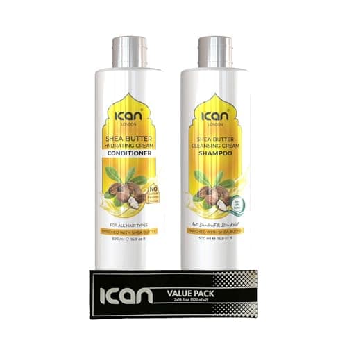 Image of ican London Shea Butter Sulfate Free Cleansing Cream Shampoo + Sulfate Free Hydrating Cream Conditioner Duo Pack 500ml Each