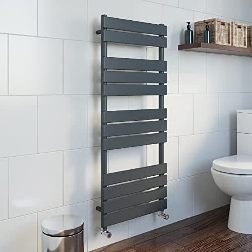 Image of DuraTherm® 1200 x 500mm Flat Panel Heated Towel Rail Radiator Modern Central Heating Bathroom Warmer Wall Mounted Ladder Rad, Anthracite