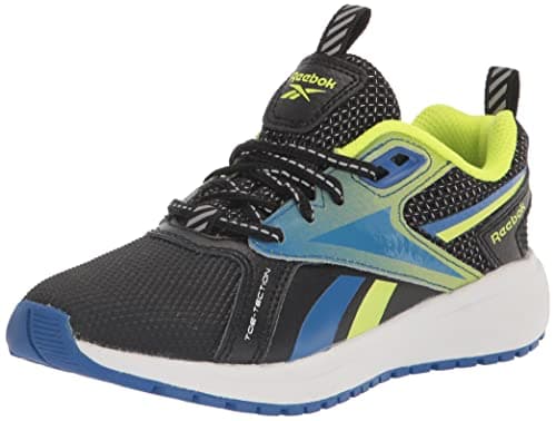 Image of Reebok Boy's Durable XT Running Shoe, Black/Vector Blue/Acid Yellow, 2 Little Kid