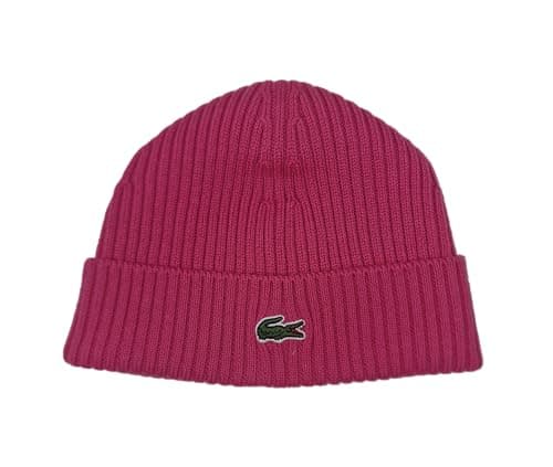 Image of Lacoste RB0001 Ribbed Beanie Hat in Fuchsia Pink