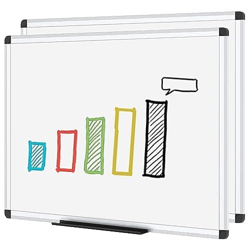 Image of VIZ-PRO Whiteboard 120 x 90 cm, 2 Pack, Dry Erase White Board with Pen Tray & Silver Aluminium Frame, Dry Wipe Writing Surface for Wall, School Office and Home