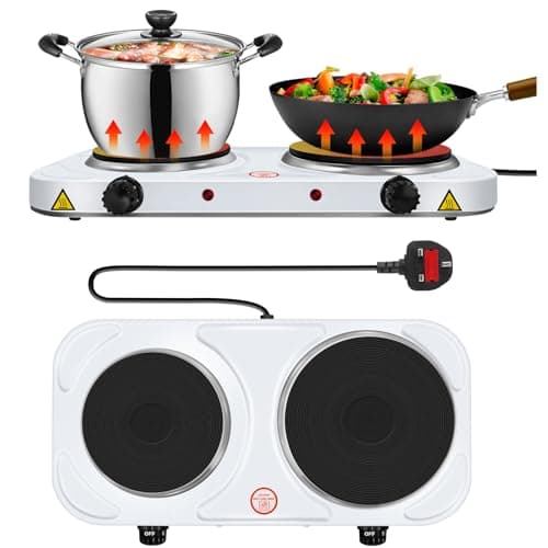 Image of 2500W Electric Cooker Hobs Hot Plate Stove Kitchen Double Ring Table Top Powerful Portable Cooker 5-Temperature Settings Burner for Warming, Cooking, Boiling, Frying, Simmering
