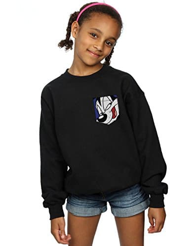 Image of Absolute Cult Looney Tunes Girls Pepe Le Pew Face Faux Pocket Sweatshirt 5-6 Years Black