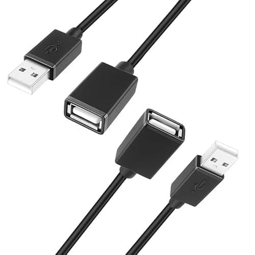 Image of 2 Pack USB 2.0 Extension Cable,2m+2m USB A Male to A Female Extender Cable,480Mbps Data Transfer Extension Lead Cables for Printer,Scanner,Camera,Keyboard,Card Reader,Hard Drive,USB Disk,Webcam(Black)