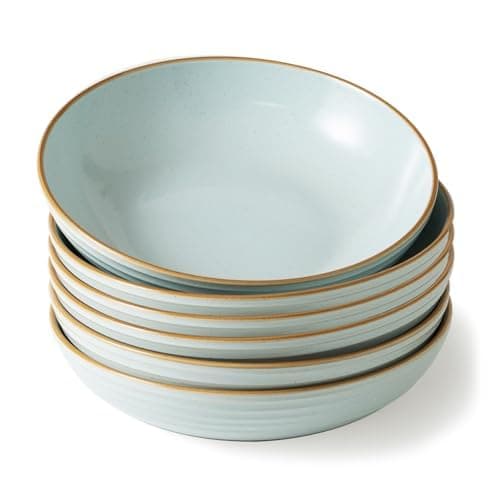 Image of Richmount Jupiter Stoneware Pasta Bowls Set of 6, Salad/Cereal/Soup Bowl 22cm 887ml, Classic Bowl for All Pasta Dishes, Microwave and Dishwasher Safe, Serving Bowls Set of 6, Light Blue