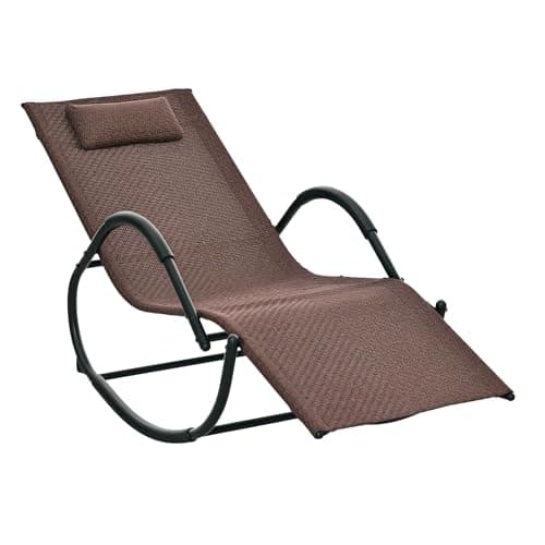 Image of Outsunny Zero Gravity Rocking Lounge Chair Rattan Effect Patio Rocking Chair w/Removable Pillow Recliner Seat Breathable Texteline - Brown