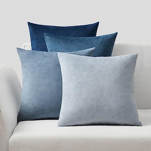 Image of Topfinel Blue Cushion Covers 40cm x 40cm for Livingroom Large Fluffy Cushions Sofa Scatter Decorative Velvet Pillow Cover 16 x 16 inch Set of 4 for Bedroom