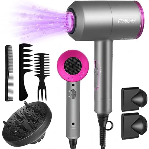Image of Flintronic 2000W Powerful Ionic Dryer, Hair Dryer with Diffuser & Concentrator, 2 Speed 3 Heat Settings, Fast Dry for Multi Women Man Hairstyles (3 Nozzles&3 Comb Included)