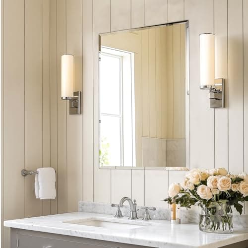Image of Frameless Bathroom Mirror 70 x 50cm - Silver High Clarity Wall Mounted Mirror for Vanity , Distortion-Free Rectangle Mirrors Glass with Plain Edge for Over Sink ,Hangs Vertically or Horizontally