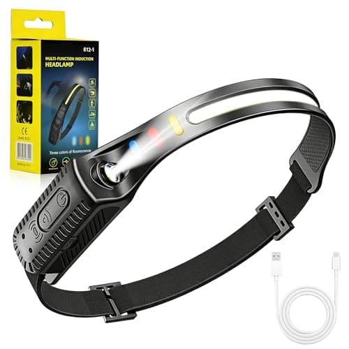 Image of LumiLight Head Torch Rechargeable & Battery Powered, 2000 Lumens Super Bright 230° Wide Beam Headlamp, 9 Modes with UV Light & Motion Sensor, Waterproof Adjustable Headband for Running Camping Hiking