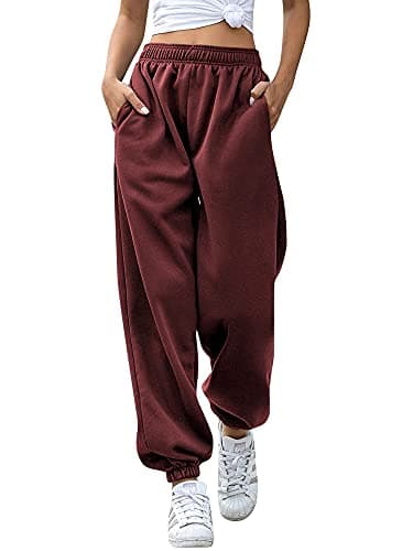 Image of Love My Fashions Women's Plain Gym Sport Jogger Sweatpants & Winters Joggers Pockets Pants and Baggy Elastic Waist Trousers for Casual Hip Hop, Gym and Jogging Wine