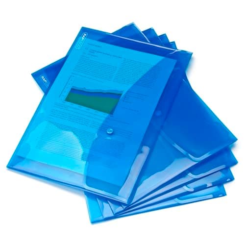 Image of Rapesco 0687 ECO Recycled Popper Wallets, A4+, Bright Transparent Blue, Pack of 5