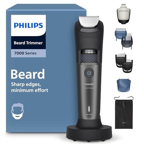Image of Philips Beard Trimmer 7000 Series - Self-Sharpening Metal Blades, 40 Lock-in Settings, BeardSense Technology, Hair Collector, 100% Waterproof, Charging Stand, Soft Pouch, Model BT7660/15