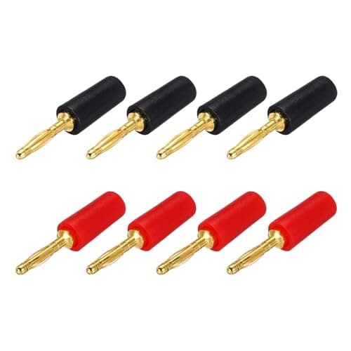Image of sourcing map 8 Pcs 2mm Banana Plugs, 10A 6mm OD 26.5mm Length Speaker Wire Cable Plugs Connectors, Banana Jack Connector for Speaker Wire Audio Cable, Black&Red