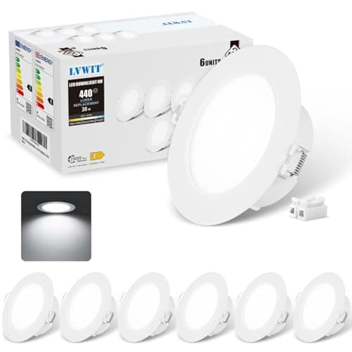 Image of LVWIT Kitchen Spot Lights Ceiling,4W Ultra Slim LED Recessed Ceiling Lights,6500K Cool White LED Downlights for Ceiling,Spotlights Ceiling Lights for Bathroom Living Room,Non-Dimmable,440LM,6 Pack