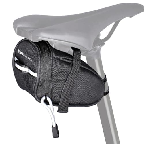 Image of VeloChampion Black Bike Seat Pack Under Saddle Bag | 1 Litre Storage | Ideal for Mountain Road or Hybrid Bikes | Reflective | Water Resistant | Perfect for Repair Kits and Cycling Accessories