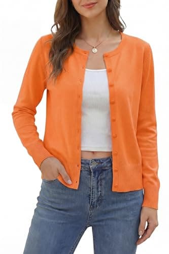 Image of VOTEPRETTY Cardigans for Women UK Lightweight Ladies Short Top Sweater Knitwear Shrugs(Orange,XL)