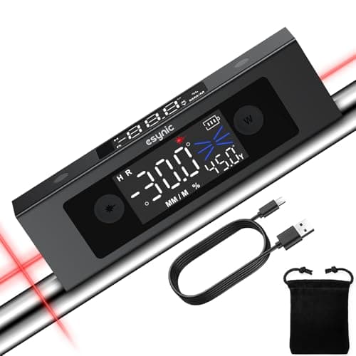 Image of eSynic Professional Digital Inclinometer Angle Finder with Laser Magnetic Digital Level Box Rechargeable Angle Gauge Protractor Measurement Tool With 2 LCD Display/Dual Axis/°、%、MM/M for Working-Black