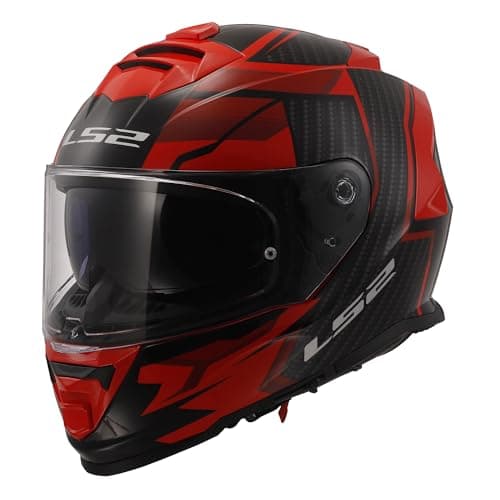 Image of LS2 FF800 STORM II Dual Visor Full Face Motorcycle Helmet. TRACKER BLACK RED (S) 55-56cm