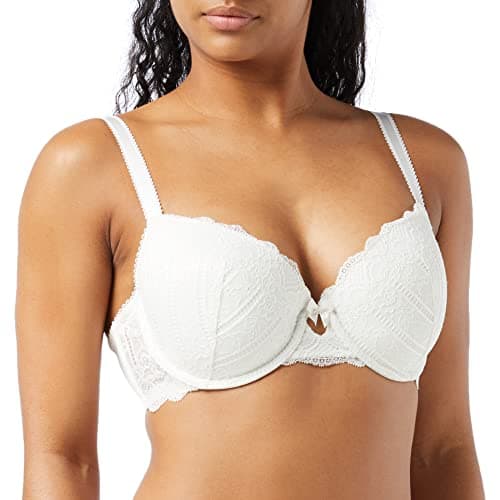 Image of DORINA Women's Celine Lightly Padded Demi Bra - Underwired Moulded Cups, Floral Lace Design, and Supportive U-Back Wings, Ivory